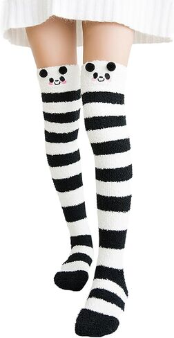 Elandy Women Thigh High Fuzzy Socks Leg Warmer Winter Over the Knee Long Striped Warm Stockings with Cute Cartoon Design in Saudi Arabia