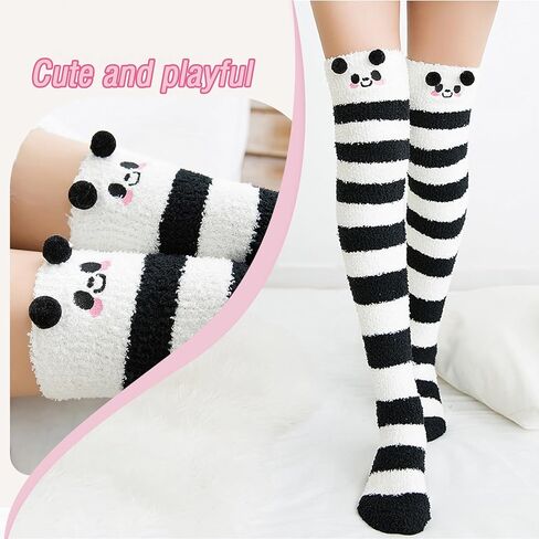 Elandy Women Thigh High Fuzzy Socks Leg Warmer Winter Over the Knee Long Striped Warm Stockings with Cute Cartoon Design in Saudi Arabia
