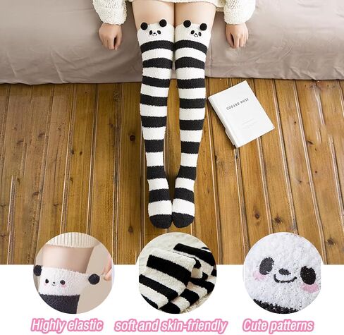 Elandy Women Thigh High Fuzzy Socks Leg Warmer Winter Over the Knee Long Striped Warm Stockings with Cute Cartoon Design in Saudi Arabia