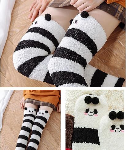 Elandy Women Thigh High Fuzzy Socks Leg Warmer Winter Over the Knee Long Striped Warm Stockings with Cute Cartoon Design in Saudi Arabia