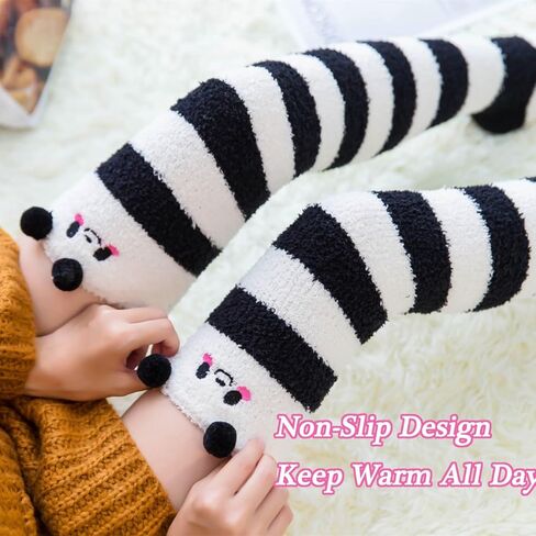 Elandy Women Thigh High Fuzzy Socks Leg Warmer Winter Over the Knee Long Striped Warm Stockings with Cute Cartoon Design in Saudi Arabia
