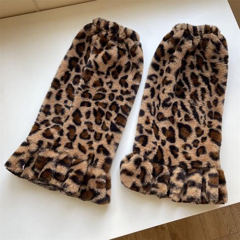 Leopard Print Fuzzy Leg Warmers for Women Y2K Kawaii Fluffy Faux Fur Long Boot Cuffs Covers Harajuku Ruffle Cheetah Print Furry Footless Socks for Halloween Cosplay Party Daily Winter Outfit in Saudi Arabia