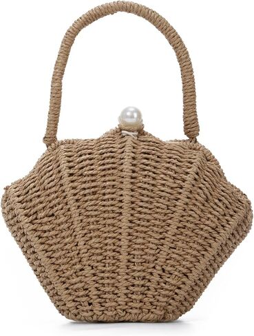 GOKTOW Women Straw Woven Handbag Shell Shape Clutch Straw Summer Bag Rattan Crossbody Bags Vacation Beach Purse 2026 in Saudi Arabia