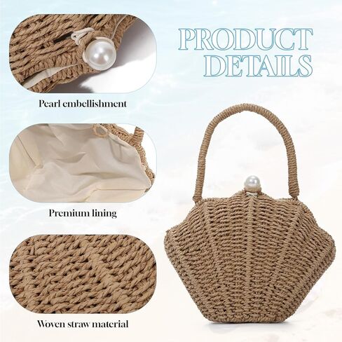 GOKTOW Women Straw Woven Handbag Shell Shape Clutch Straw Summer Bag Rattan Crossbody Bags Vacation Beach Purse 2026 in Saudi Arabia