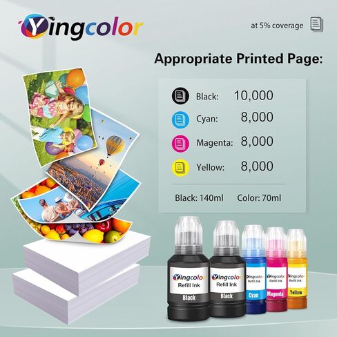 Remanufactured Ink Replacements for Epson 502 Ink Refill Bottles Work with EcoTank ET-2760 ET-2850 ET-3850 ET-3760 ET2760 ET2750 ET2700 ET-4760 ET-3710 ET-3850 ET-3750 ET-4850 ET4750 Printer(5 Pack) in Saudi Arabia