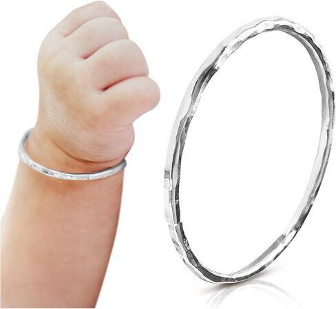 Sterling Silver Bangle Bracelet for Baby | Handmade Gift for Expecting Mom | Newborn, Toddler, Girl, & Kids - Keepsake Gift for Infant Baptism, Blessings and Dedications Sizes 4 1/2, 5, 5 1/2 and 6 inches in Saudi Arabia