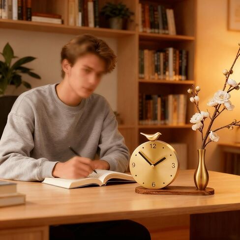 ساعة رف نحاسية فنية زهرية - ساعة طاولة صامتة أنيقة مع تصميم زهور، ديكور منزلي عتيق لغرفة المعيشة، ساعة ديكور نحاسية صلبة فاخرة in Kuwait