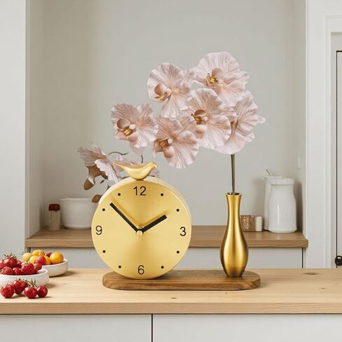 ساعة رف نحاسية فنية زهرية - ساعة طاولة صامتة أنيقة مع تصميم زهور، ديكور منزلي عتيق لغرفة المعيشة، ساعة ديكور نحاسية صلبة فاخرة in Kuwait