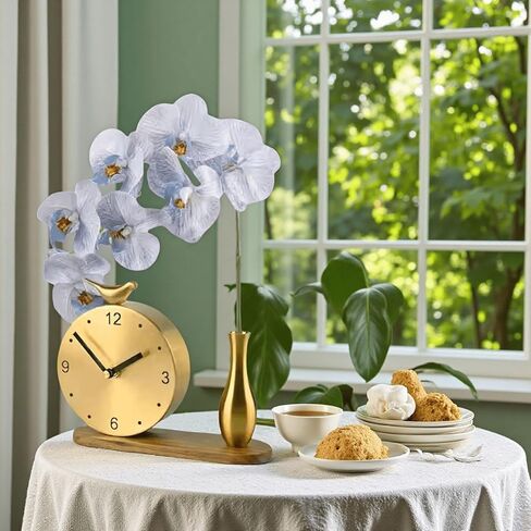 ساعة رف نحاسية فنية زهرية - ساعة طاولة صامتة أنيقة مع تصميم زهور، ديكور منزلي عتيق لغرفة المعيشة، ساعة ديكور نحاسية صلبة فاخرة in Kuwait