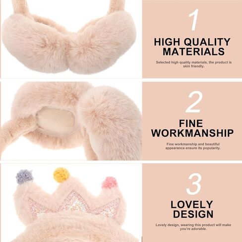 TEHAUX Cartoon Crown Earmuffs Winter Warm Headband Ear Covers Faux Rabbit Fur Thickened Outdoor Cold Weather Protection for Boys and Random Color in Saudi Arabia