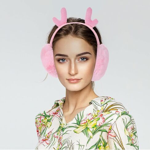 Hemoton Foldable Elk Antler Ear Muffs Winter Warm Ear Covers Soft Plush Fuzzy for Boys Outdoor Cold Weather in Saudi Arabia