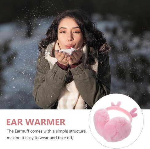 Hemoton Foldable Elk Antler Ear Muffs Winter Warm Ear Covers Soft Plush Fuzzy for Boys Outdoor Cold Weather in Saudi Arabia