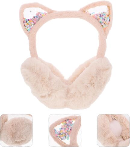 SAFIGLE Plush Ear Warmer Earmuffs Winter Protective Foldable Ear Cover for Boys, Beige Cat Design, One Size (ages 3-12) in Saudi Arabia