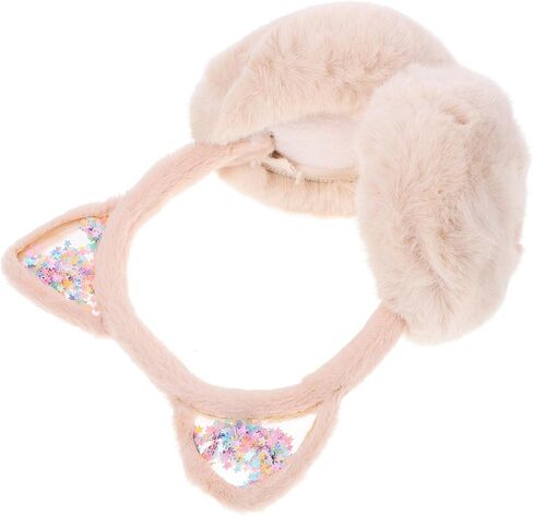 Plush Earmuffs Winter Warm Ear Covers Foldable Cat Ear Design Beige One Size 3-12 Years Old for Boys in Saudi Arabia