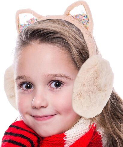 Plush Earmuffs Winter Warm Ear Covers Foldable Cat Ear Design Beige One Size 3-12 Years Old for Boys in Saudi Arabia