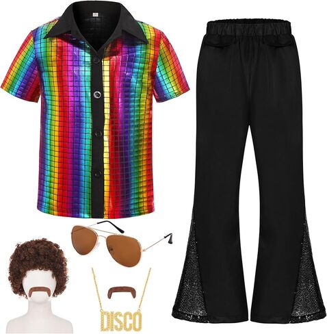 أطفال ديسكو زي الترتر قمصان للبنين 6PCS أطفال 60S 70S ديسكو زي لحفلة الهالوين اللباس in Kuwait