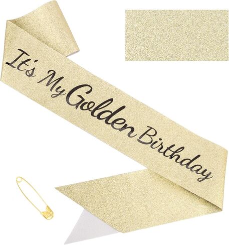 It's My Golden Birthday Sash - Gold Glitter with Black Foil Birthday Sash for Women Girls Funny Party Favor Supplies Accessories in Saudi Arabia