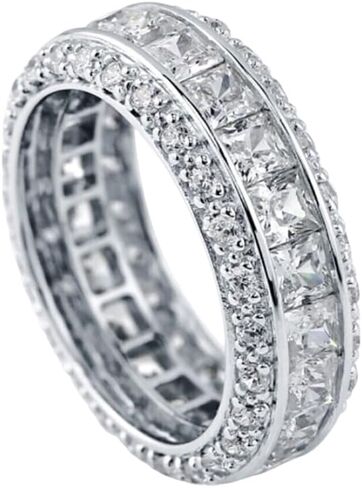 Three Row Moissanite Eternity Band Ring, Sterling Silver, 14K White Gold Plated, Princess & Round Cut in Saudi Arabia