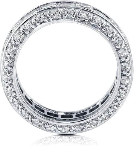 Three Row Moissanite Eternity Band Ring, Sterling Silver, 14K White Gold Plated, Princess & Round Cut in Saudi Arabia