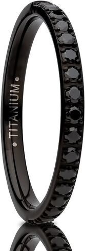 OVIEDO JEWELRY 2mm Titanium Wedding Ring,Black CZ Gems,Eternity Ring,Anniversary,Engagement,Comfort Fit,Women's Jewelry in Kuwait