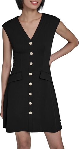 Karl Lagerfeld Womens Short Sleeve V Neck Scuba Crepe Fit & Flare Wear to Work Dress in Saudi Arabia