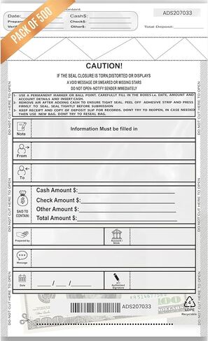 100 Pack TAGAD Bank Deposit Bags for Cash Handling & Cheque Deposit 9 x 12" | Tamper Evident with Tear-Off Receipt and Sequential Barcodes | Secure Money Bags for Business & Personal Use in Saudi Arabia