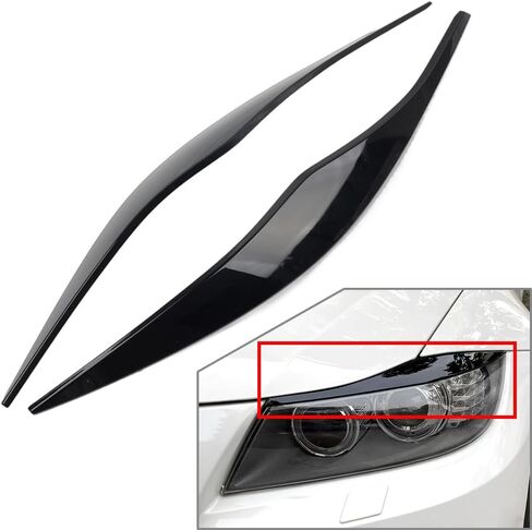 GZYF Headlight Accent Cover Forged Pattern Decoration Styling Sticker, Front Headlight Eyebrow Eyelid Cover Replacement for BMW 3 Series E90 E91 2006-2011,Glossy Black,ABS Plastic in Kuwait