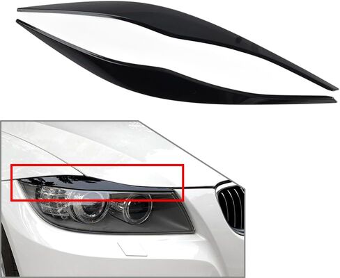 GZYF Headlight Accent Cover Forged Pattern Decoration Styling Sticker, Front Headlight Eyebrow Eyelid Cover Replacement for BMW 3 Series E90 E91 2006-2011,Glossy Black,ABS Plastic in Kuwait