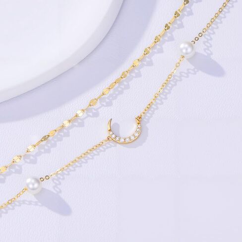 SISGEM خلخال من الذهب عيار 14 قيراط من Diamond Moon للنساء، أساور كاحل بطبقات من لؤلؤ المياه العذبة هدايا لها، 9.4-11 بوصة in Saudi Arabia