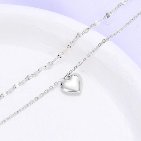 خلخال من SISGEM Real 14k من الذهب الأبيض على شكل قلب منتفخ للنساء، أساور كاحل من الذهب عيار 14 قيراط هدايا لها، 9+1+1 بوصة in Saudi Arabia