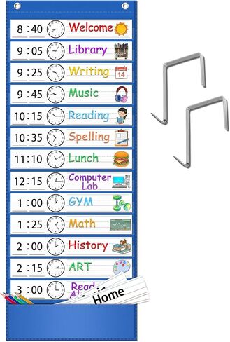 -13+1 Pocket Daily Schedule Pocket Chart, Ultra-Durable Visual Schedule for Kids -Pocket Chart for Classroom Office Home -Reusable Daily Schedule for Kids -Reversible Chart for Sentence Strips in Saudi Arabia