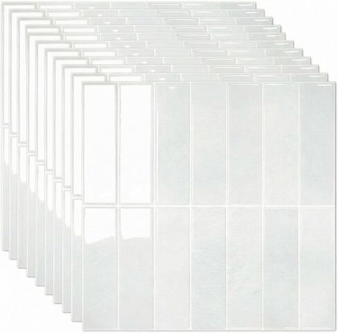 Novabright 10 Sheet Plain White Peel and Stick Backsplash Tile 12 x 12 in Rectangle Subway Self Adhesive Wall Tiles for Kitchen Wall Bathroom Countertops in Kuwait