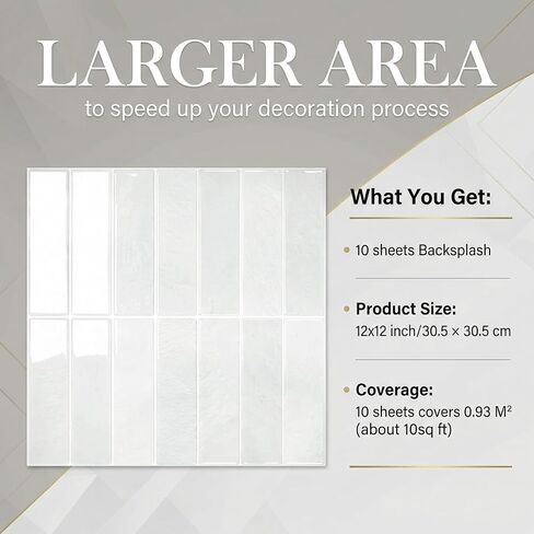 Novabright 10 Sheet Plain White Peel and Stick Backsplash Tile 12 x 12 in Rectangle Subway Self Adhesive Wall Tiles for Kitchen Wall Bathroom Countertops in Kuwait