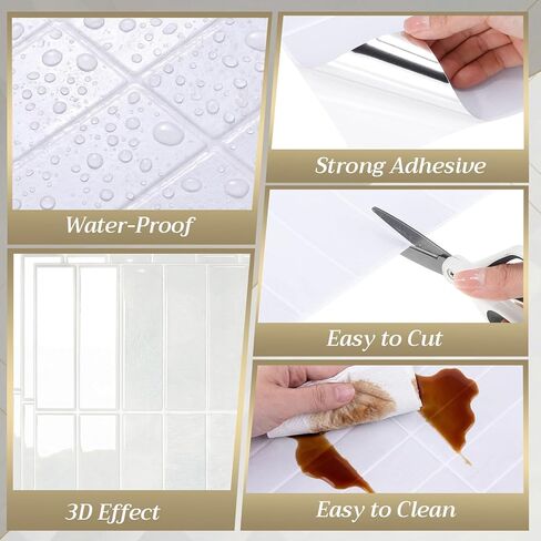 Novabright 10 Sheet Plain White Peel and Stick Backsplash Tile 12 x 12 in Rectangle Subway Self Adhesive Wall Tiles for Kitchen Wall Bathroom Countertops in Kuwait