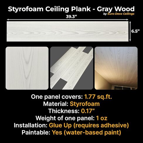 DIY Glue Up P02- Foam Ceiling Tiles Panel/Planks Gray White Wood, 39.3" x 6.5", Pack of 36 (63.72 Sq.Ft.) in Saudi Arabia
