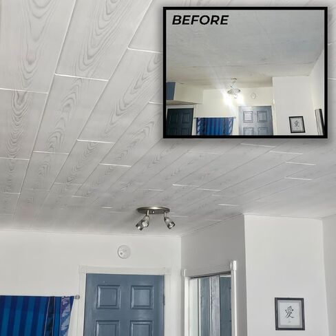 DIY Glue Up P02- Foam Ceiling Tiles Panel/Planks Gray White Wood, 39.3" x 6.5", Pack of 36 (63.72 Sq.Ft.) in Saudi Arabia