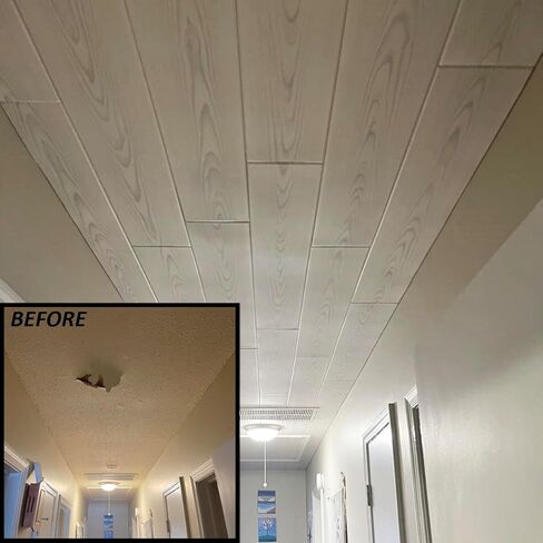 DIY Glue Up P02- Foam Ceiling Tiles Panel/Planks Gray White Wood, 39.3" x 6.5", Pack of 36 (63.72 Sq.Ft.) in Saudi Arabia