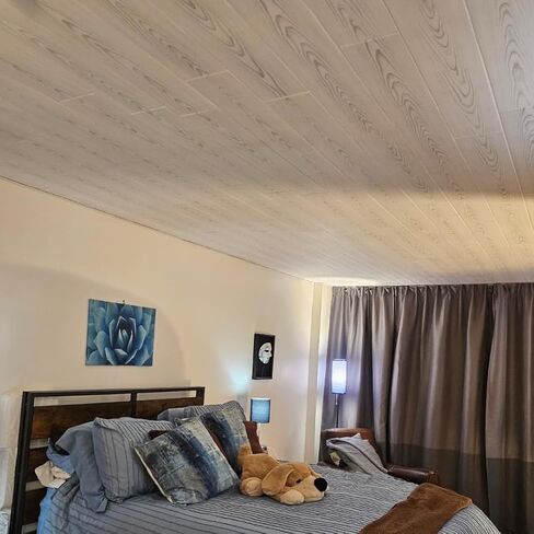 DIY Glue Up P02- Foam Ceiling Tiles Panel/Planks Gray White Wood, 39.3" x 6.5", Pack of 36 (63.72 Sq.Ft.) in Saudi Arabia