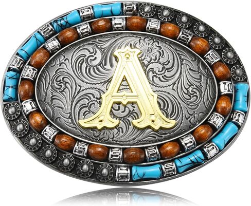 Belt Buckles Men Western Initial Letter - ABC to XYZ Capital Turquoise Belt Buckle Cowboy Jeans Accessory in Saudi Arabia