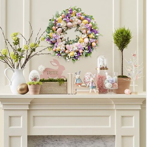20 Inch Easter Eggs Hydrangea Flower Wreath for Front Door, Spring Summer Lamb Ear Eggs Floral Wreath with Berries for Indoor Outdoor, Easter Home Decor in Saudi Arabia