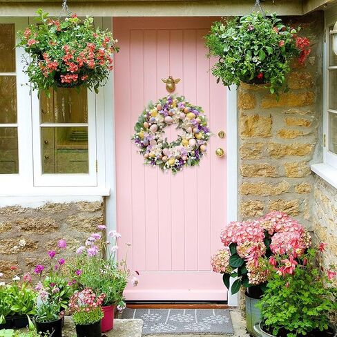 20 Inch Easter Eggs Hydrangea Flower Wreath for Front Door, Spring Summer Lamb Ear Eggs Floral Wreath with Berries for Indoor Outdoor, Easter Home Decor in Saudi Arabia