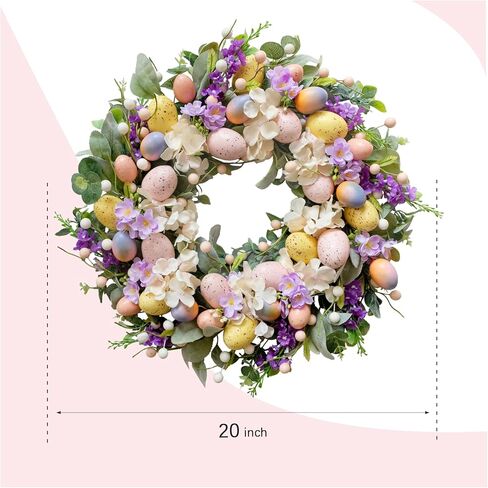20 Inch Easter Eggs Hydrangea Flower Wreath for Front Door, Spring Summer Lamb Ear Eggs Floral Wreath with Berries for Indoor Outdoor, Easter Home Decor in Saudi Arabia