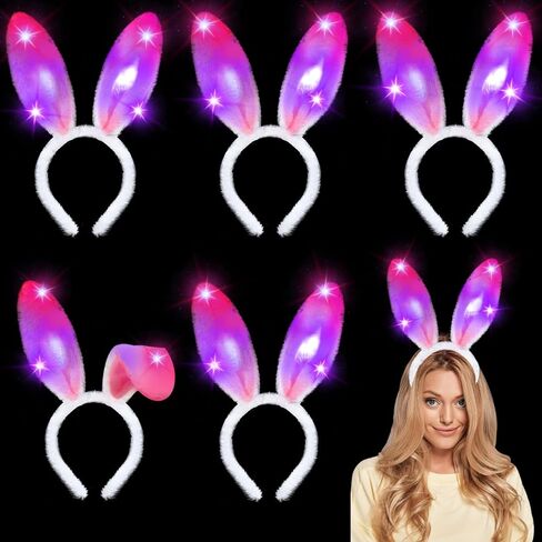 Camlinbo 6 Pack LED Easter Plush Bunny Ears Headbands, Rabbit Ear Hairband Cosplay Costume Accessories for Adult in Saudi Arabia