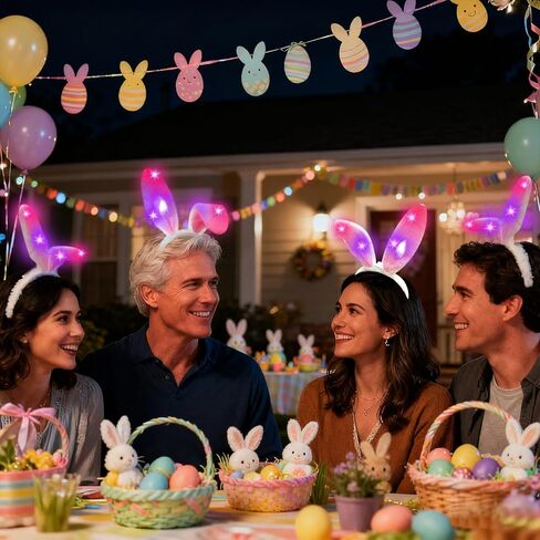 Camlinbo 6 Pack LED Easter Plush Bunny Ears Headbands, Rabbit Ear Hairband Cosplay Costume Accessories for Adult in Saudi Arabia