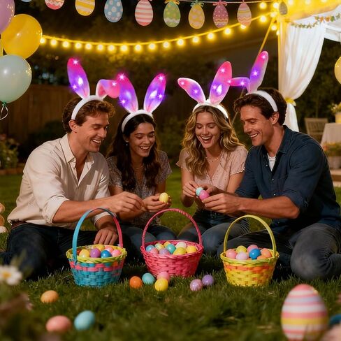 Camlinbo 6 Pack LED Easter Plush Bunny Ears Headbands, Rabbit Ear Hairband Cosplay Costume Accessories for Adult in Saudi Arabia