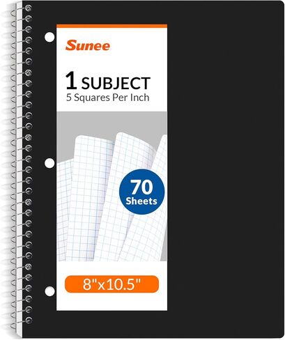 دفتر Sunee Spiral Noteboor ، 1-Signject ، Paper Paper ، 8 "× 10-1/2" ، 70 ورقة ، 5 مربعات لكل بوصة in Kuwait
