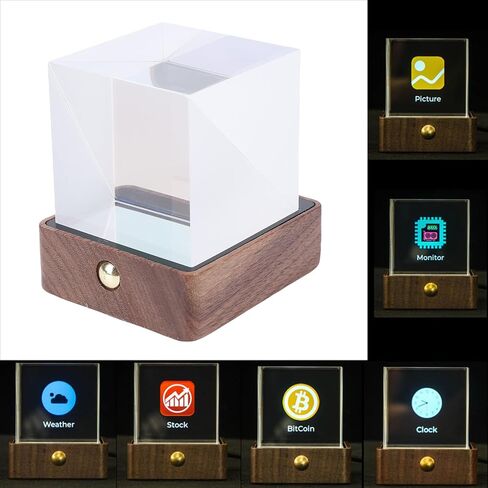 Zunate Bitcoin Stock Ticker Display, 4.3 inch LCD High Contrast Display, Crystal Glass, 2.4GHz WiFi Real Time Cryptos Price Display with Digital Clock Weather Temperature Humidity (Walnut) in Saudi Arabia