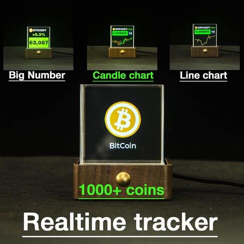 Zunate Bitcoin Stock Ticker Display, 4.3 inch LCD High Contrast Display, Crystal Glass, 2.4GHz WiFi Real Time Cryptos Price Display with Digital Clock Weather Temperature Humidity (Walnut) in Saudi Arabia