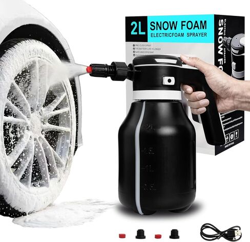 Electric Foam Sprayer for Thick Rich Foam, 2L Cordless Portable - Professional Pressurized Foam Cannon for Car Wash & Detailing, Rechargeable with Long Lasting Battery Black in Saudi Arabia
