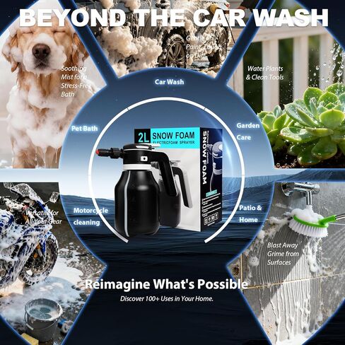 Electric Foam Sprayer for Thick Rich Foam, 2L Cordless Portable - Professional Pressurized Foam Cannon for Car Wash & Detailing, Rechargeable with Long Lasting Battery Black in Saudi Arabia